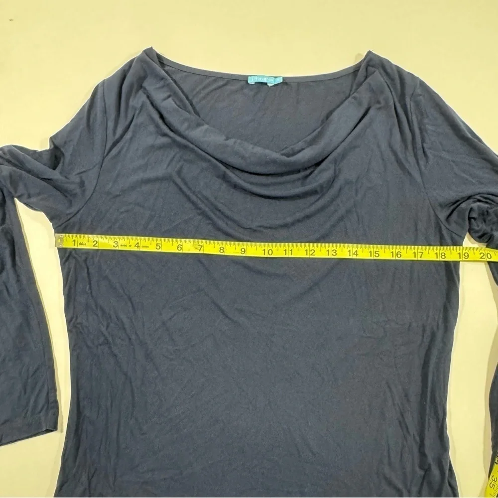 J McLaughlin Drape Neck Shirt Long Sleeve Dark Blue